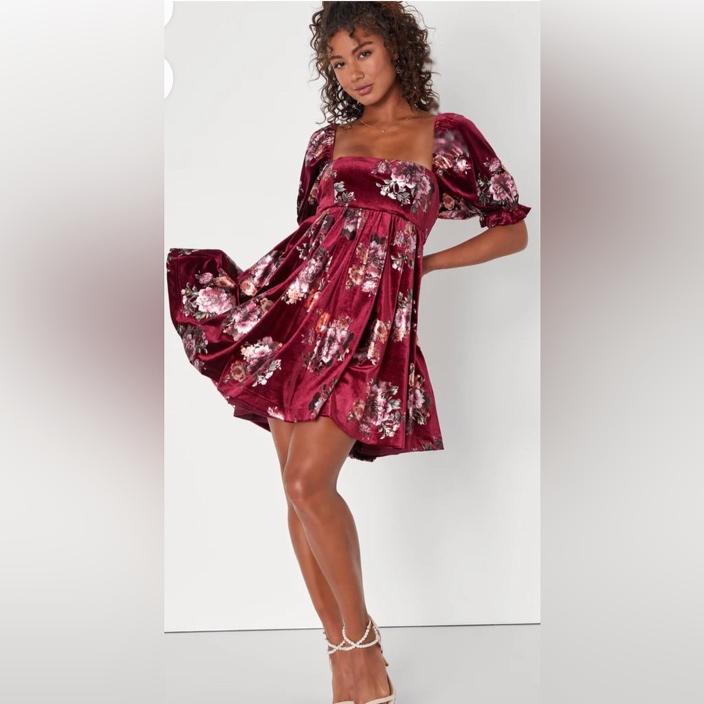 Velvet, floral, babydoll dress